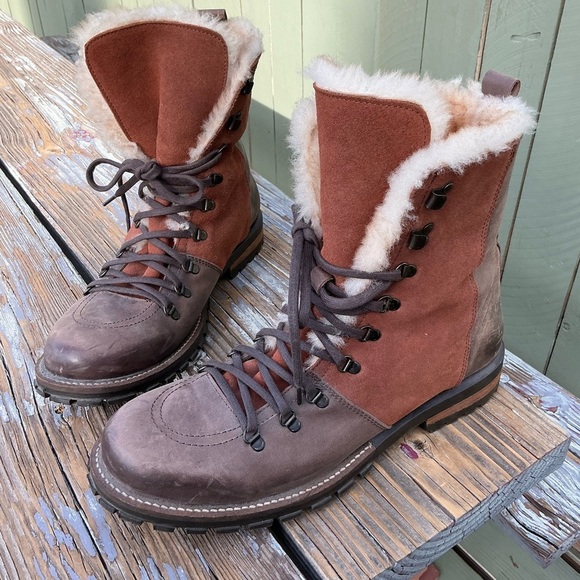 Men\'s Brown Luxe De Leon Tierra Combat Boots Brown Leather Faux Fur Lined Size14 main image 4